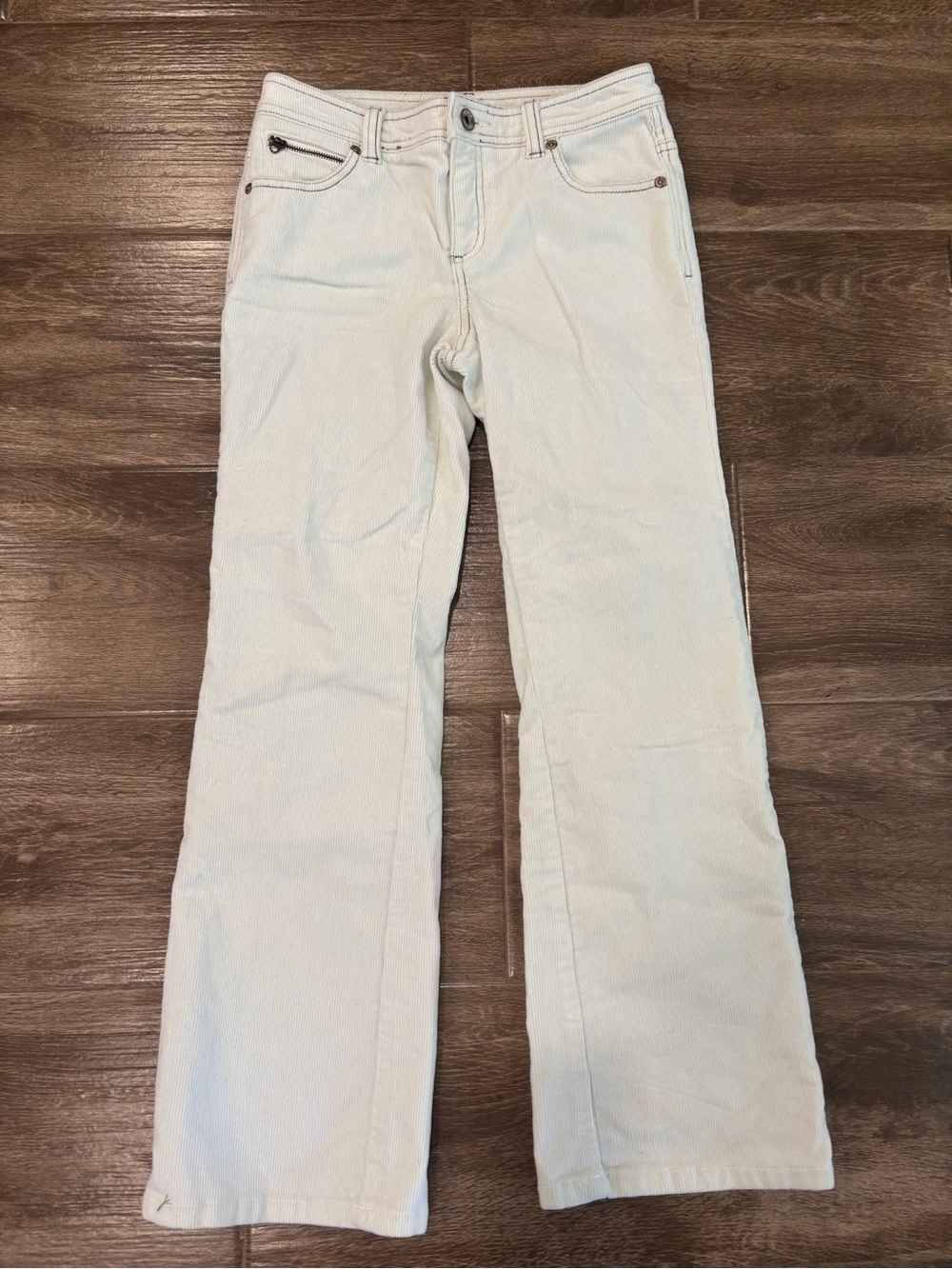 Girls Sz 12 Cream Corduroy Jeans with Brown Trim Low Rise Slight Flare Fall